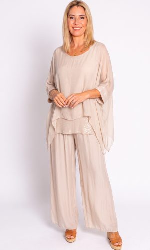 Elvera- Beige- Silk tunic with sequin panel