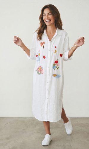 Hollibobs- White- Long shirt dress with embroidery