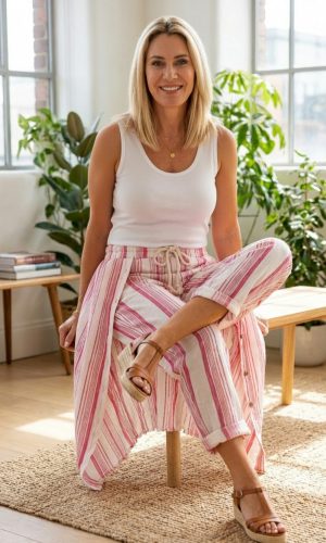 Filo Pant -Fuschia - Cotton stripe pant