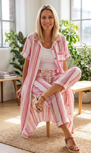 Filo Shirt Dress -Fuchsia- Cotton Stripe Buttonthro