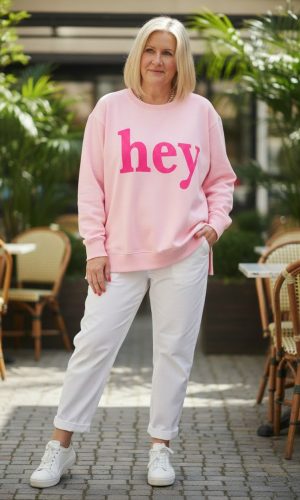 Hey- Pink- 95% cotton Sweatshirt with Hey logo