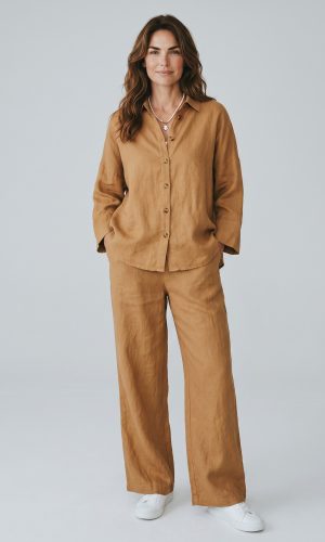 Nantucket Pant- Camel- Linen pant with wide cuff at hem