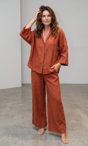 Nantucket Pant- Teracotta- Linen pant with wide cuff at hem