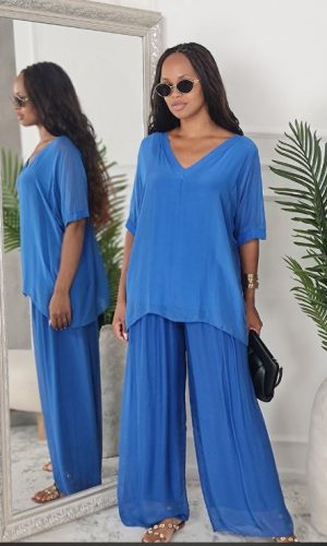 Faustina -Royal Blue-Silk Straight Leg Trousers