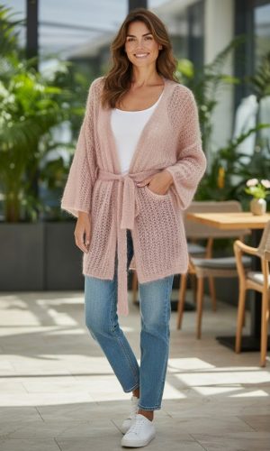 Yuna- Baby Pink- Kid Mohair open knit cardi