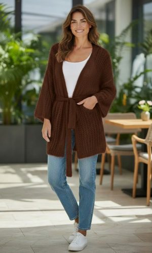 Yuna- Chocolate- Kid Mohair open knit cardi